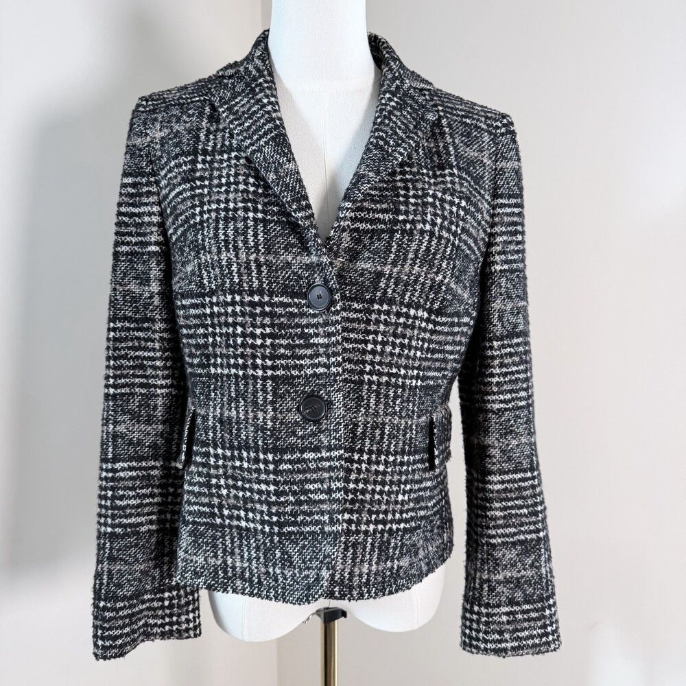 Akris Punto Plaid Tweed Blazer Womens 8 Wool Blend Tailored Career Jacket